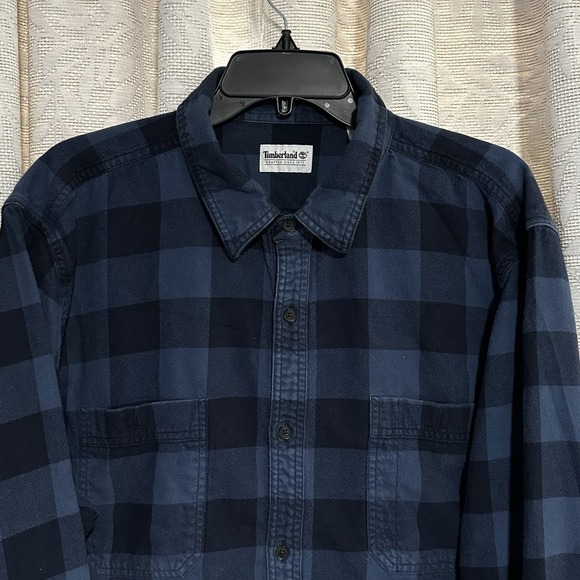Timberland Shirt Mens XXL Long Sleeve Button Plaid 100%‎ cotton Blue Black - Picture 1 of 6